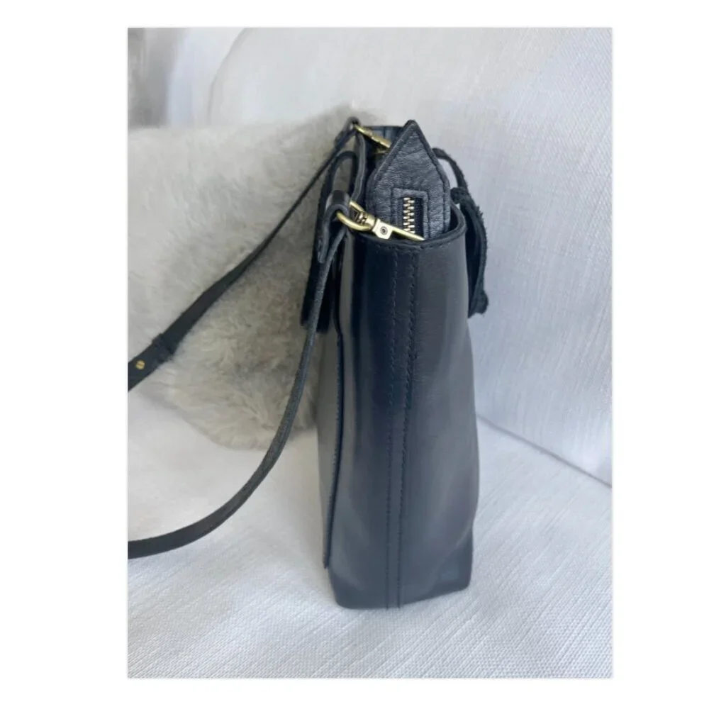 Madewell Leather Transport Tote Black Top Zip Crossbody Top Handle Bag